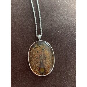 Heart  Resin Peacock W Hearts Pendant on Sterling Silver 925 Chain 18" #388